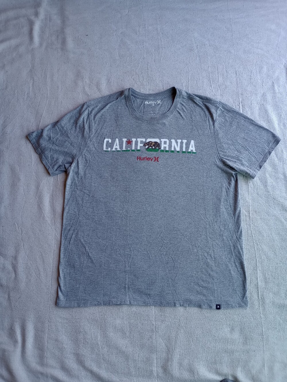 Hurley California Republic Bear Flag Gray Graphic Tee Shirt XL